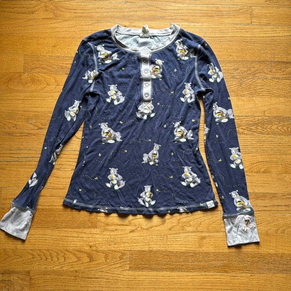 Munki Munki blue honey bear bamboo long sleeve pj shirt size large